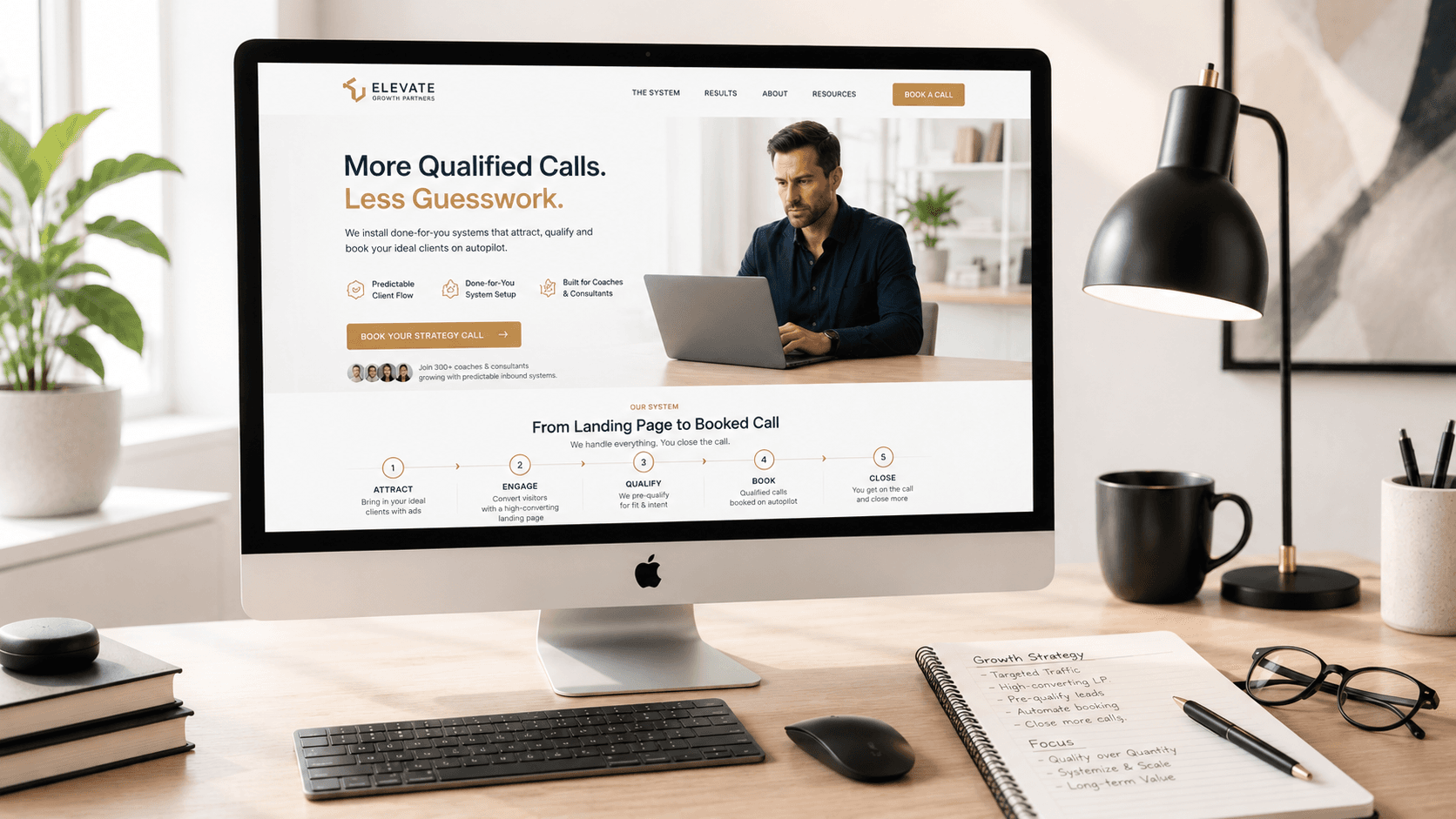 High-converting client acquisition landing page displayed on a monitor